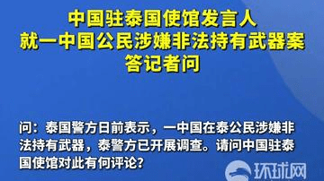 中国驻泰国使馆发言人就一中国公民涉嫌非法持有武器案答记者问