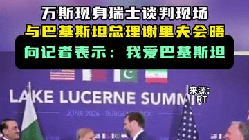 模版万斯现身瑞士谈判现场与巴基斯坦总理谢里夫会晤，向记者表示：我爱巴基斯坦