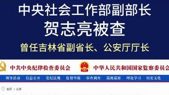 中央社会工作部副部长贺志亮被查，曾任吉林省副省长