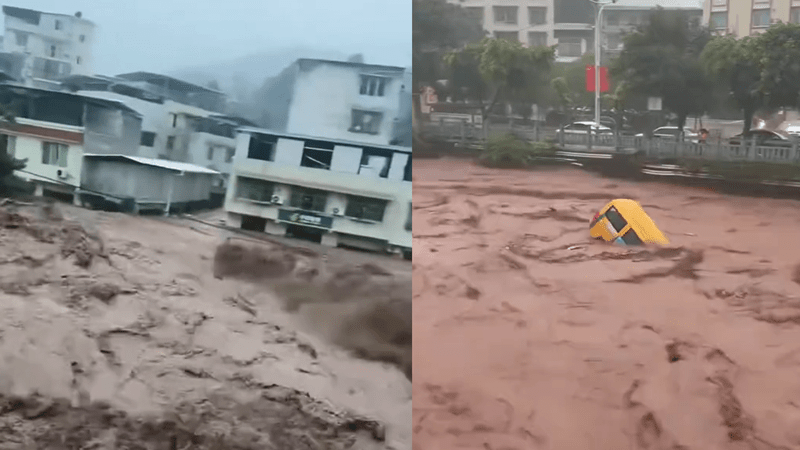 四川乐山马边遭遇山洪，有车辆被急流冲走，当地回应