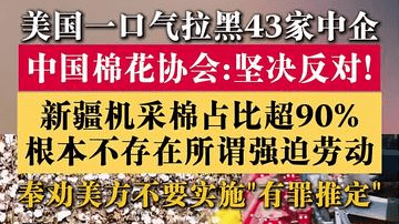 美国一口气拉黑43家中企 中国棉花协会:坚决反对