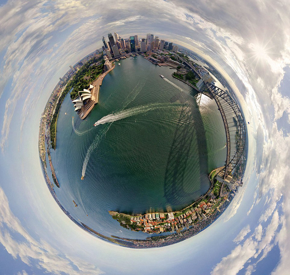 澳大利亚港口城市悉尼,悉尼歌剧院仿佛位于地球中心.