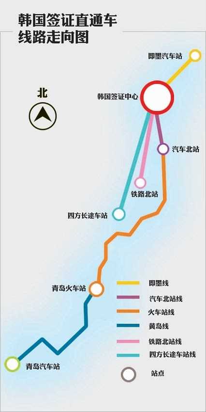 青岛开通韩国签证中心直通车 六条线路直达城阳