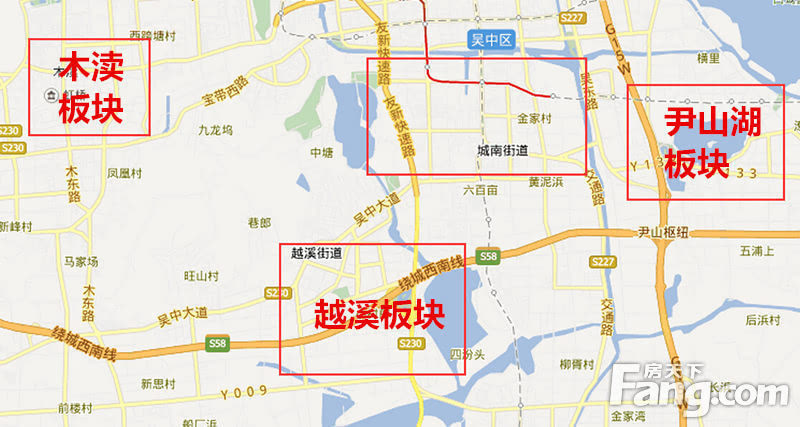 吴中区板块示意图正热的尹山湖板块(郭巷板块)4月住宅成交均价是9705