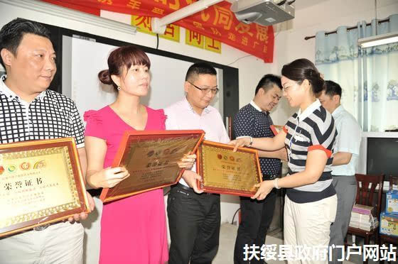 图为扶绥县委常委,宣传部部长,副县长陈英给爱心人士颁发荣誉证书.