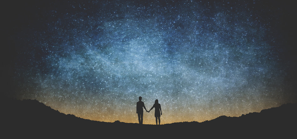 银河系 空间 夫妇 牵手 夜晚 星星 浪漫 唯美意境壁纸