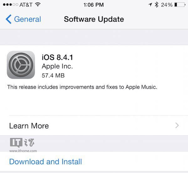 苹果发布iOS8.4.1正式版固件:改进Apple Music