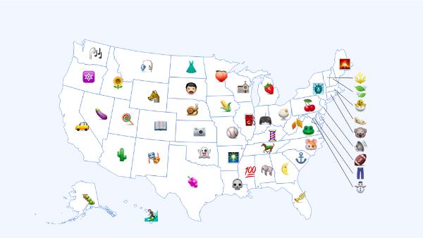 美国各个州的人民都喜欢用哪些emoji?