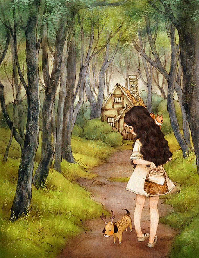 森林系女生插画作品图片