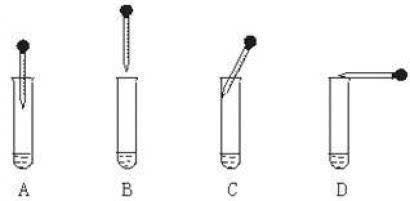 下面是初中化学的一道题,题目是:下列哪一个胶头滴管的使用方法是