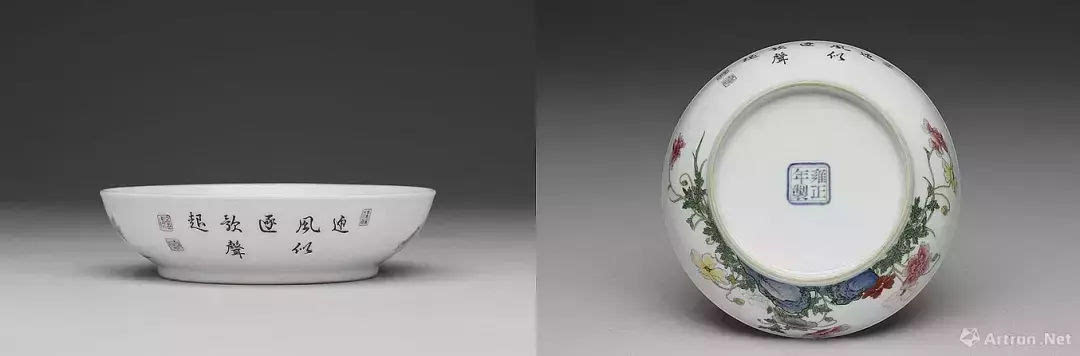 对比台北故宫的雍正对盘与此件乾隆珐琅盌,从使用的珐琅彩釉料看,后者