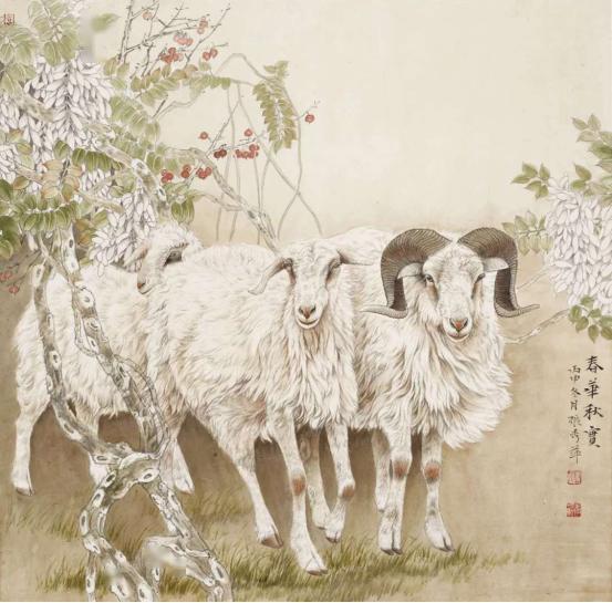 张秀萍工笔动物画羊作品