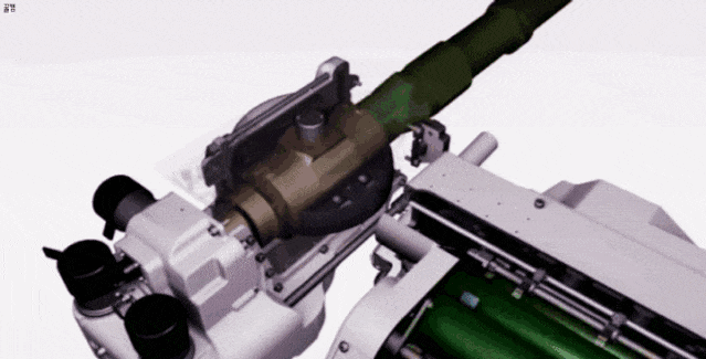 埋头弹自动炮的摆膛式自动机工作示意图