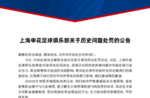 申花官方回应处罚：系原股东历史遗留问题 深刻引以为戒