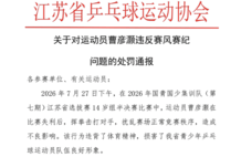 因比赛失利挥拳击打对手，江苏一名14岁乒乓球运动员被处罚
