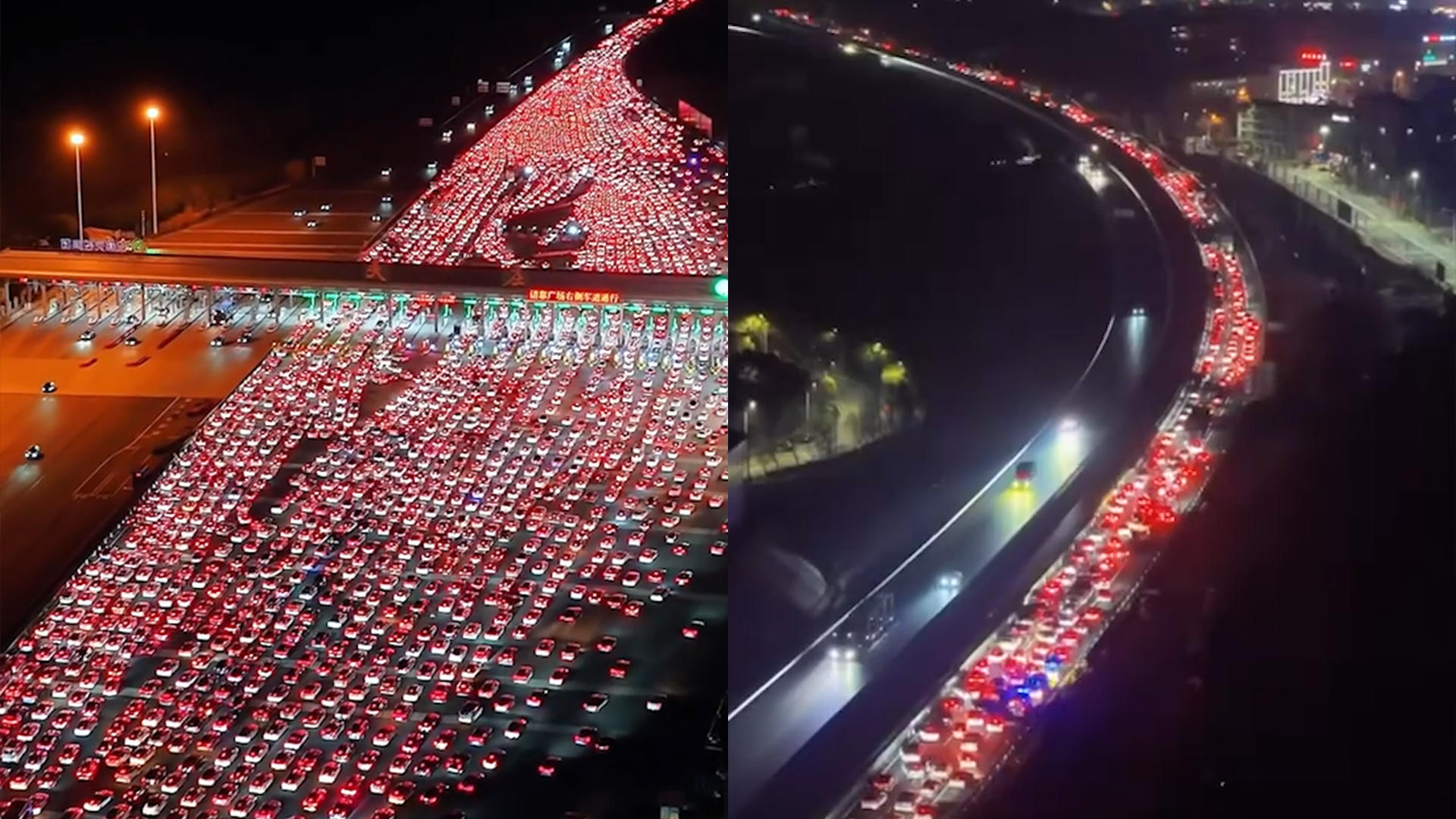 被春节返乡的车流震撼到了！航拍多地高速路段“红色长龙”，远远望不到头