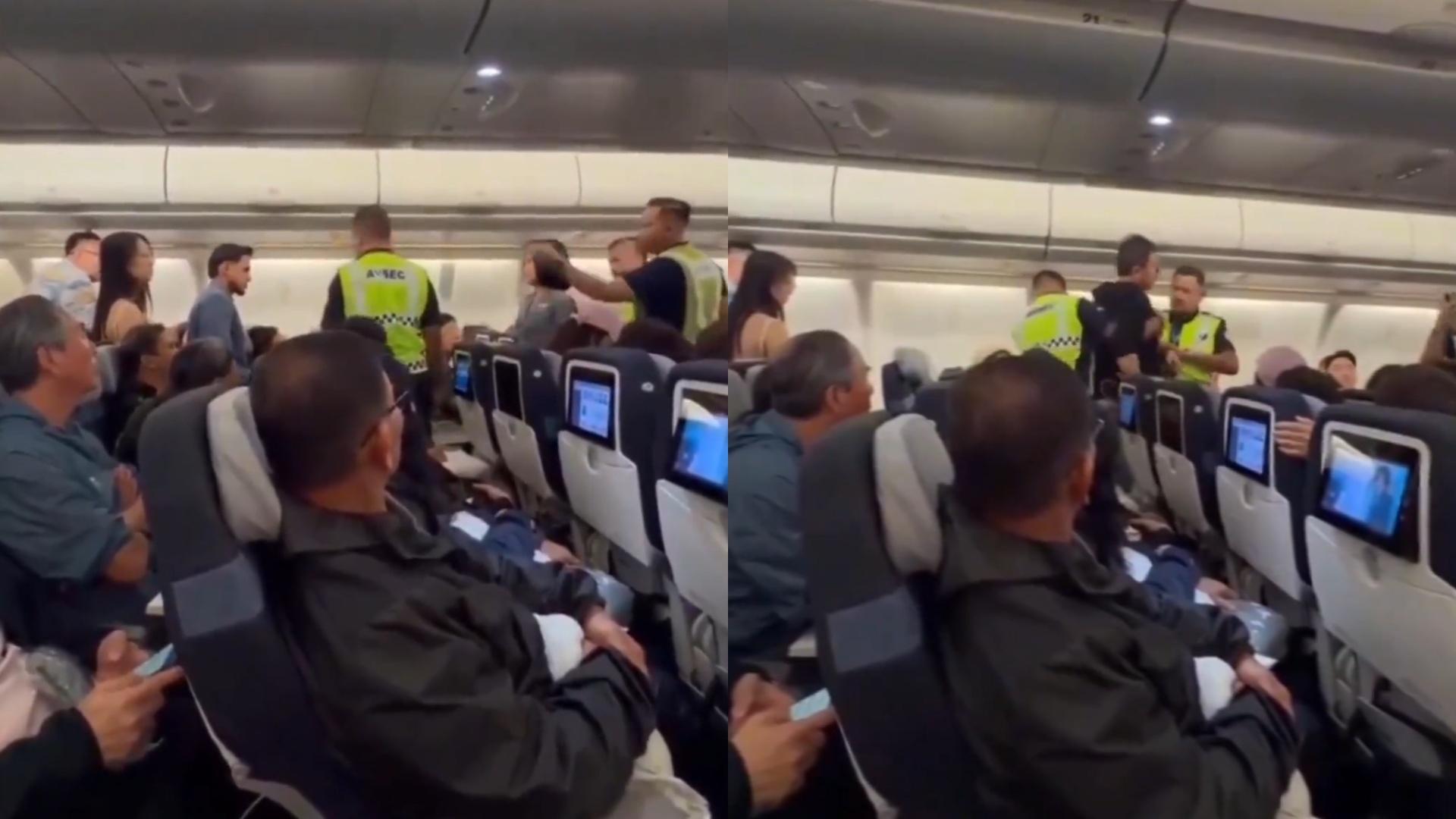 “轻轻拍了你两下，就不让我上飞机”，男乘客疑因“拍打空姐臀部”，被警卫带离机舱