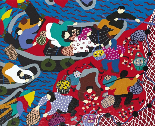舟山渔民画晋京展出 海岛斑斓色彩装点中国美术馆