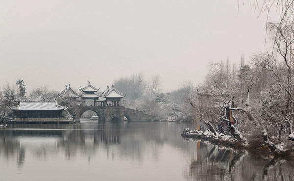 好一幅中国水墨画绝美桥之冬景