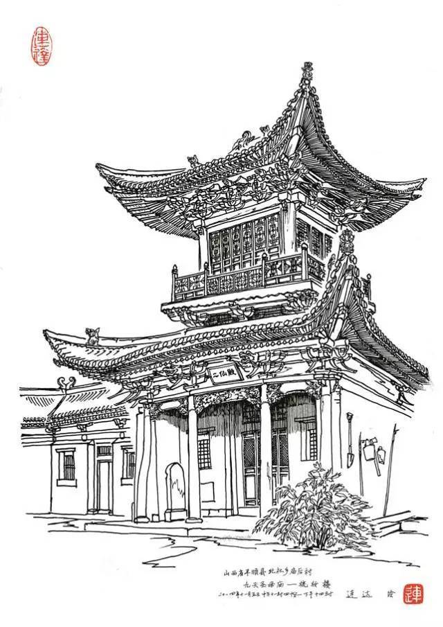 建筑白描图片大全图片