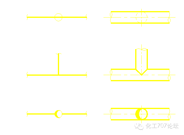 管道連接的畫法 管道的連接方式主要有:法蘭連接,承插焊連接,螺紋