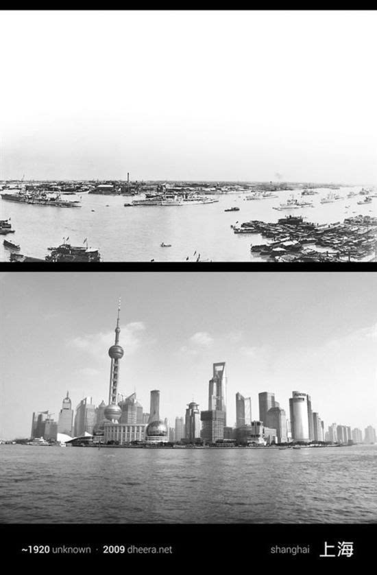 一张拍摄于1920年的上海外滩老照片,黄浦江上船舶来往繁忙,对岸的浦东
