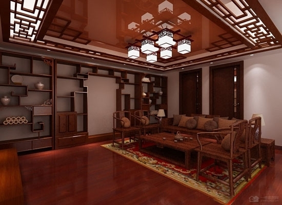 客厅电视柜博古架效果图,以白色为主色调,显得整个室内的宽敞.
