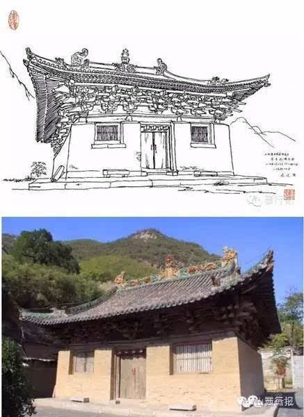 歇山式建筑手绘图片