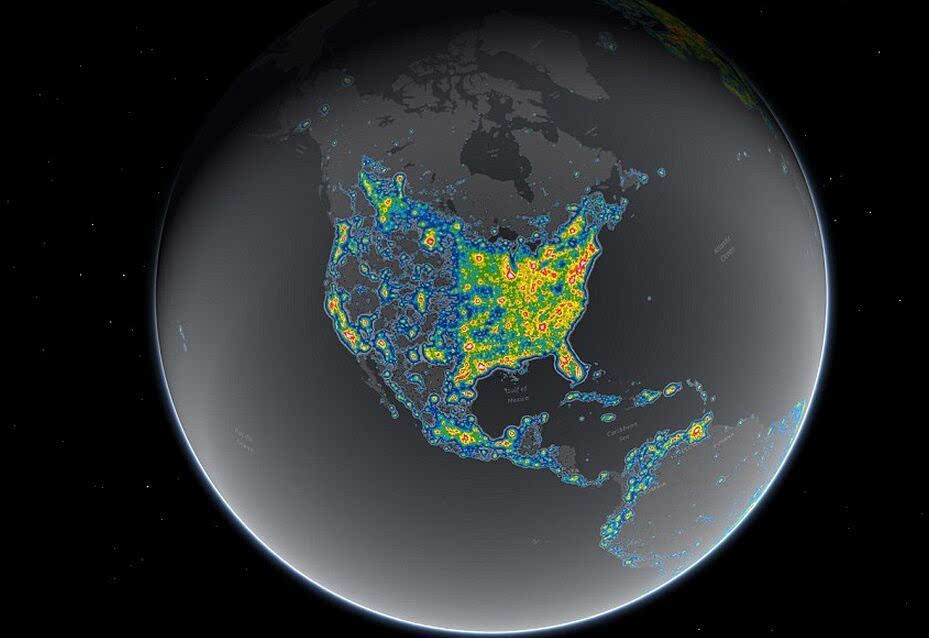 全球光污染地图:全球1/3人口无法看到灿烂星空