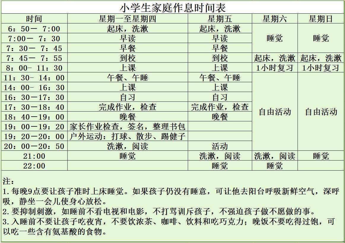 火遍全網的小學作息時間表,媽媽都該為孩子抄一份!