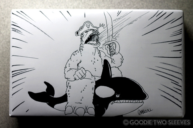画一个哥斯拉海盗骑在一头杀人鲸上举着剑冲向战场9