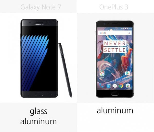 三星Galaxy Note 7和一加手机3规格参数对比