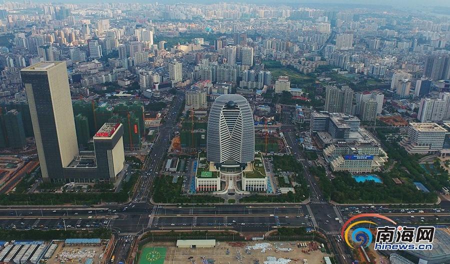 航拍海口大英山cbd:国际旅游岛中央商务区现雏形