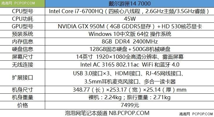 戴尔游匣7000参数图片