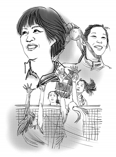 中国女排素描图片