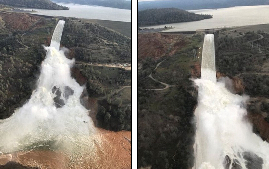 美最高水坝现巨大缺口或溃坝 近20万人紧急撤离