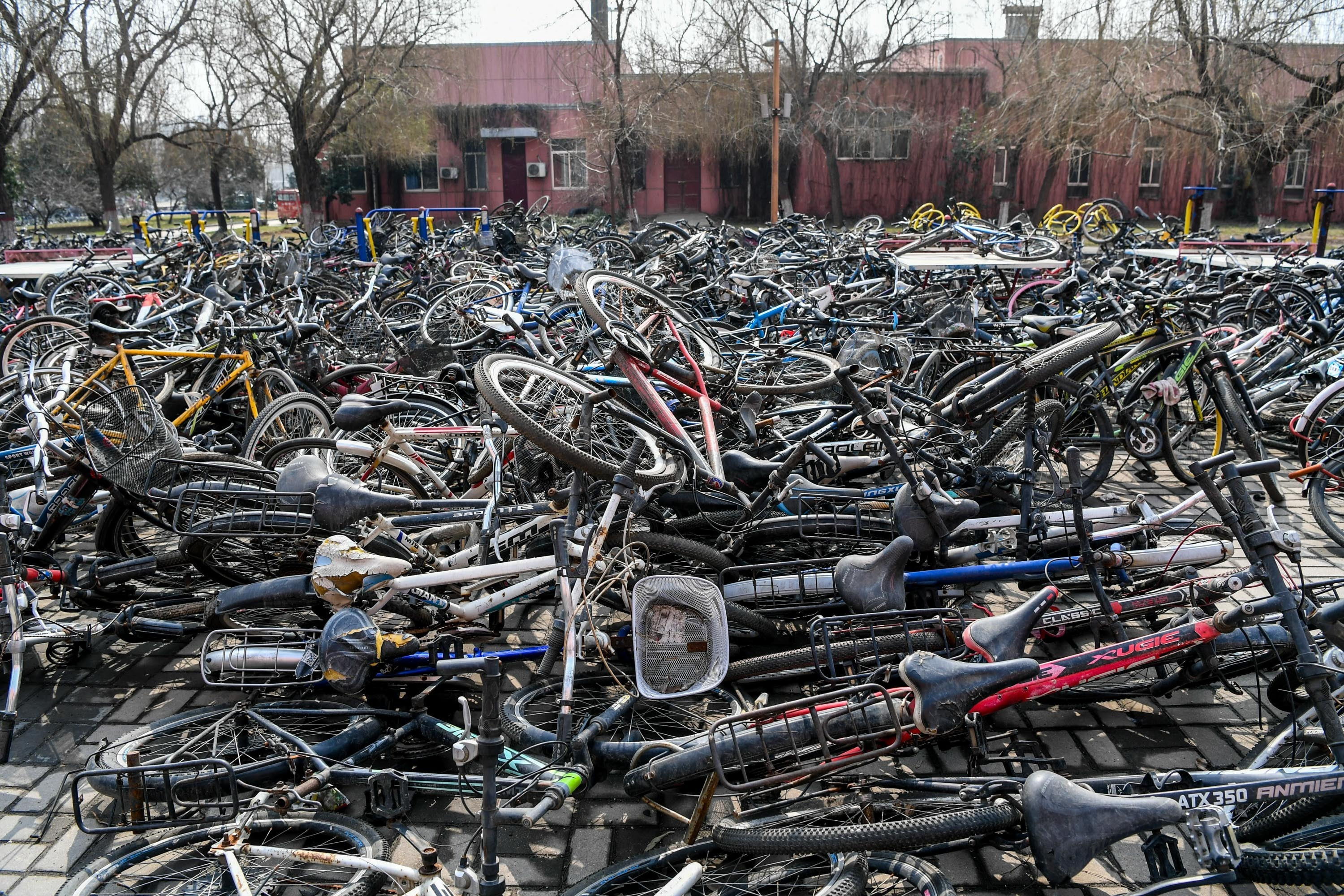 郑州一高校清理千余辆废旧自行车