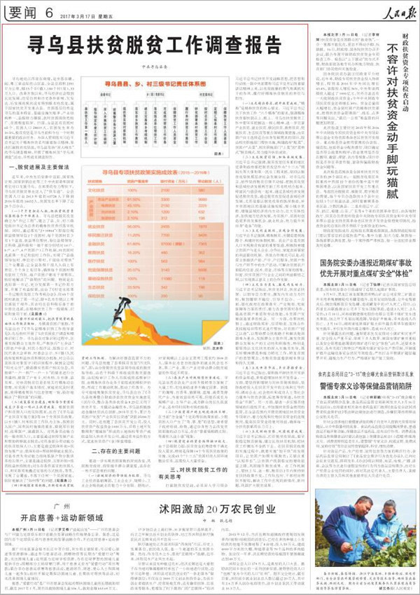 人民日报今日刊登寻乌县扶贫脱贫工作调查报告