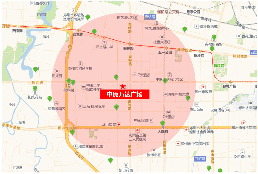 中原万达商圈2公里左右覆盖图