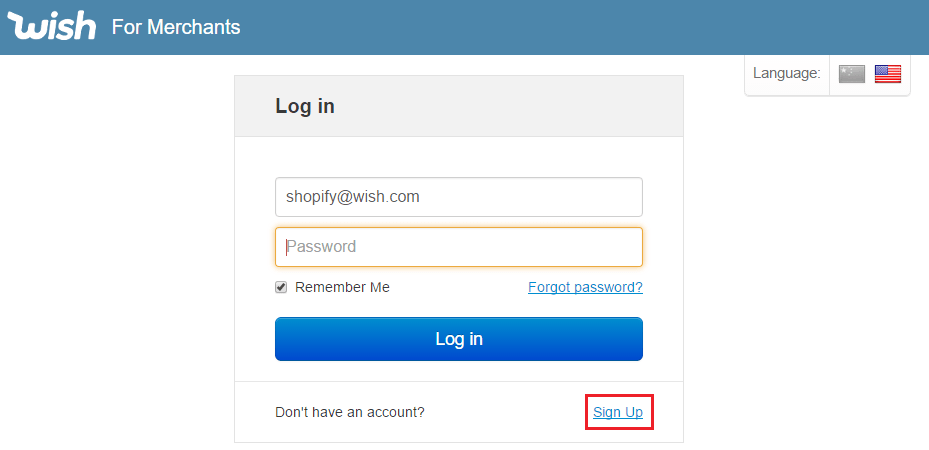 5. wish商户登录界面将弹出.