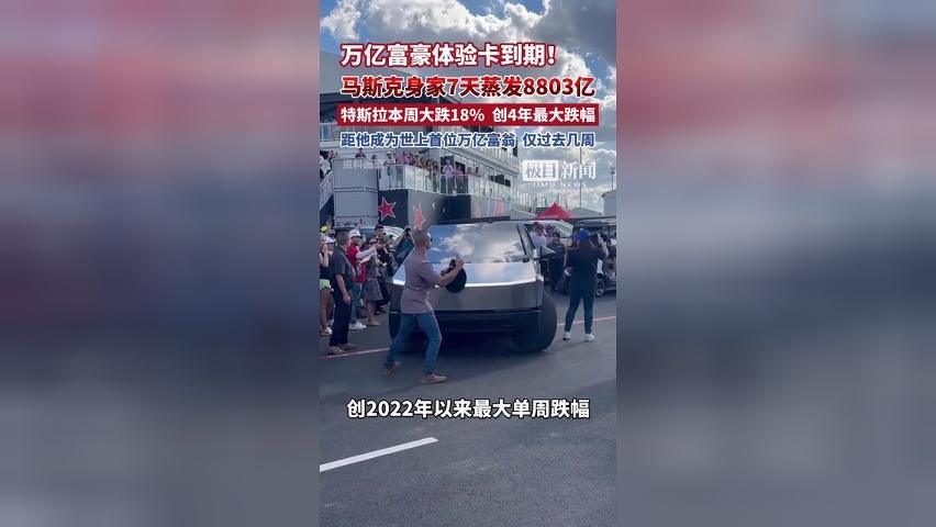 万亿富豪体验卡到期！马斯克身家7天蒸发8803亿元，特斯拉本周累跌近18%，创4年最大跌幅，距他成为世上首位万亿富翁