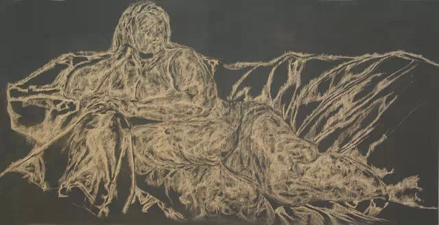 《人体·苹果人体组合系列之三》2014年裂变——读刘峥桢的画版画的