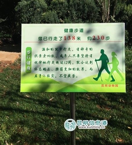 健康步道提示牌实习记者李莹/摄游客走上健康步道