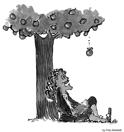 牛顿简笔画 苹果树下图片