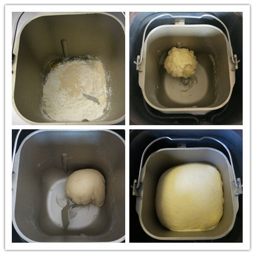 1将中种材料放面包机,发面团程序揉匀,发酵功能发至3倍大